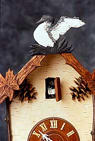 Detail of Birch bark and Twig Loon Cuckoo clock